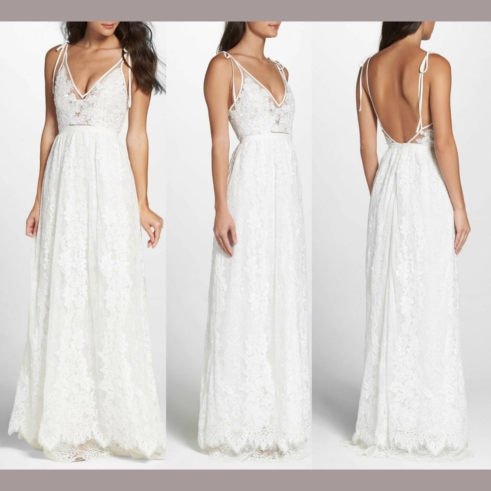 NWT HEARTLOOM Charlie Tie Shoulder Lace Gown White [SZ Small ]‎